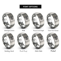 font options for inside engraving on silver compass crest shield rings