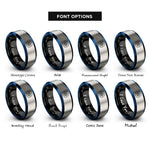 font options for inside engraving on black & blue & silver compass icon rings