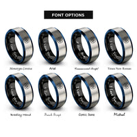 font options for inside engraving on black & blue & silver compass icon rings