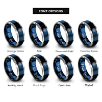 font options for inside engraving on blue & silver compass icon rings