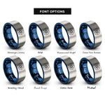 font options for inside engraving on blue & silver compass icon rings