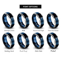 font options for inside engraving on blue & silver compass letters rings