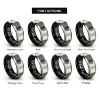 font options for inside engraving on black & gray compass pattern rings