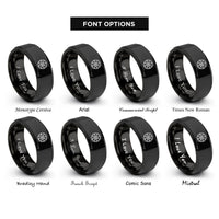 font options for inside engraving on black compass pattern rings