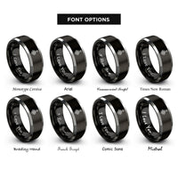 font options for inside engraving on black & grey compass paw rings