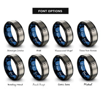font options for inside engraving on black & blue & grey compass points rings