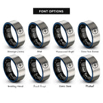 font options for inside engraving on black & blue & gray compass points rings