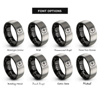 font options for inside engraving on black & silver compass points rings