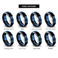 font options for inside engraving on blue & grey compass points rings