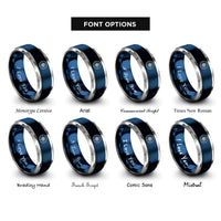 font options for inside engraving on blue & silver compass rose rings