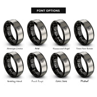 font options for inside engraving on black & grey compass route line rings