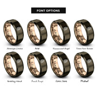 font options for inside engraving on gunmetal & rose gold compass ruler rings