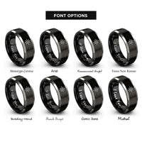 font options for inside engraving on black & grey compass star rings