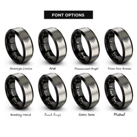 font options for inside engraving on black & silver compass star rings