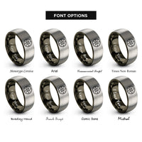 font options for inside engraving on gunmetal & silver compass star rings