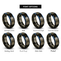 font options for inside engraving on gunmetal & blue concentric traces rings