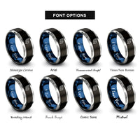 font options for inside engraving on black & blue & gray conch shell rings