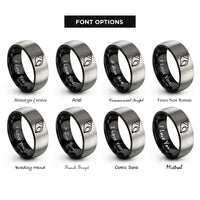 font options for inside engraving on black & grey conch shell rings