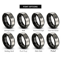 font options for inside engraving on black & silver conch shell rings