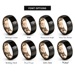 font options for inside engraving on black & rose gold conch shell rings