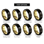font options for inside engraving on black & gold confetti burst rings