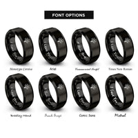 font options for inside engraving on black confetti burst rings