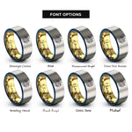font options for inside engraving on gold & blue & gray confetti burst rings