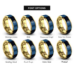 font options for inside engraving on gold & blue confetti burst rings