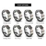 font options for inside engraving on grey confetti burst rings