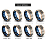 font options for inside engraving on rose gold & blue & silver confetti burst rings