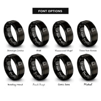 font options for inside engraving on black confetti stars rings