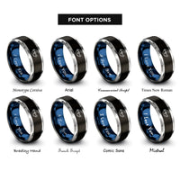 font options for inside engraving on black & blue & grey constellation band rings