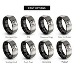 font options for inside engraving on black & silver constellation band rings