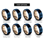 font options for inside engraving on blue & rose gold constellation heart rings