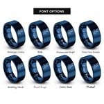 font options for inside engraving on blue constellation heart rings