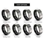 font options for inside engraving on black & gray constellation heart pattern rings