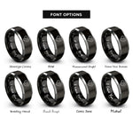 font options for inside engraving on black & silver constellation heart pattern rings