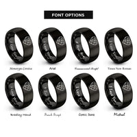 font options for inside engraving on black constellation heart pattern rings