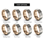 font options for inside engraving on rose gold & silver constellation heart pattern rings