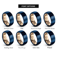 font options for inside engraving on rose gold & blue constellation heart rings