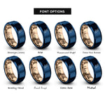 font options for inside engraving on rose gold & blue constellation heart rings