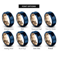 font options for inside engraving on rose gold & blue constellation heart rings