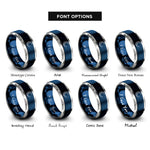 font options for inside engraving on blue & silver constellation line rings
