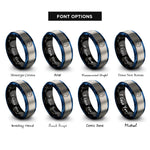 font options for inside engraving on black & blue & grey constellation orion circle rings
