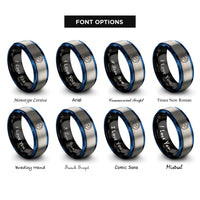 font options for inside engraving on black & blue & grey constellation orion circle rings