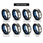 font options for inside engraving on black & blue & silver constellation orion circle rings