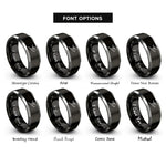 font options for inside engraving on black & grey contemporary dancer leap rings