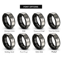 font options for inside engraving on black & silver contemporary dancer leap rings