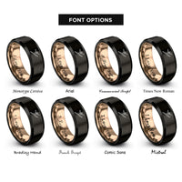 font options for inside engraving on black & rose gold contemporary dancer leap rings