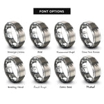 font options for inside engraving on grey contemporary dancer leap rings